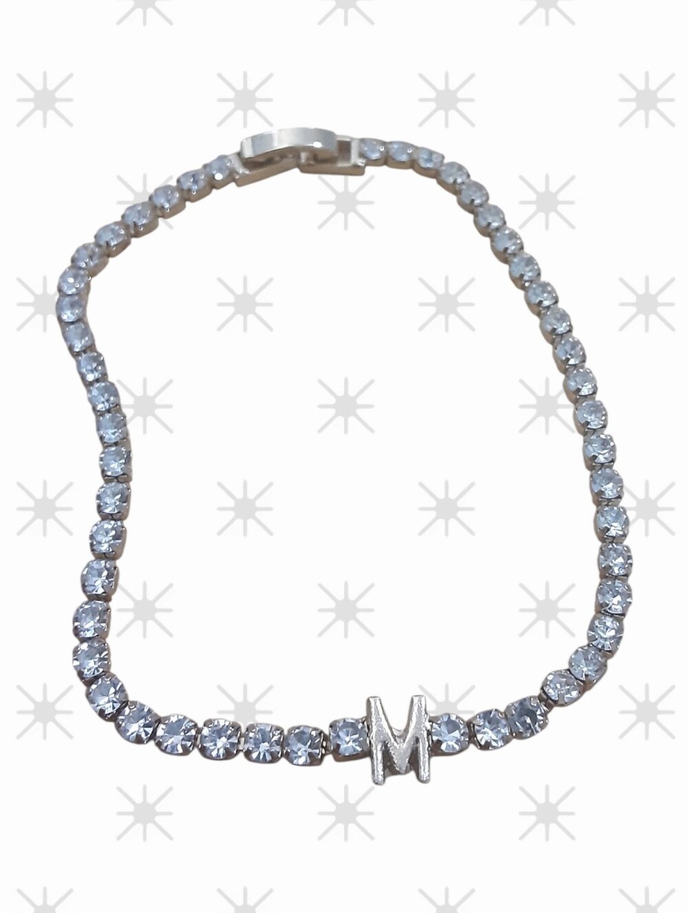 BaubleBar Alpha Bennett Tennis Bracelet Letter M Gold Tone Crystal Initial
